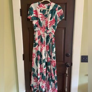 Women's Floral Maxi Dresses Boho Button Up, Size: XL